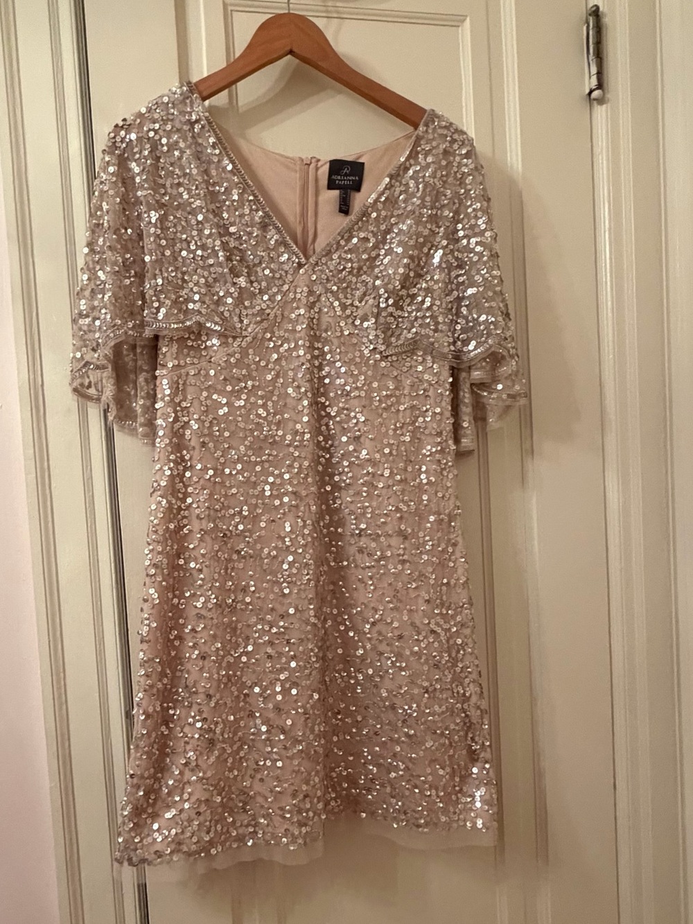 Adrianna Papell Sequin Cape/Flutter Sleeve Mini Cocktail Dress - Picture 2 of 10